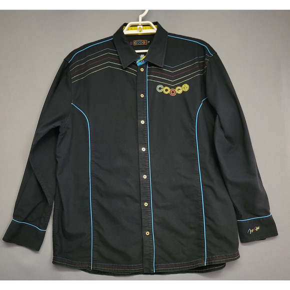 Coogi Embroidered Snake Button Front Shirt Mens XXXL Black Gold Long Sleeves - Picture 3 of 15